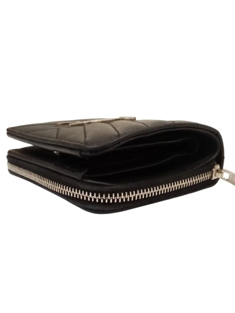 Saint Laurent Cassandra V-stitch Bifold Wallet Black Pre Owned - Picture 3 of 10